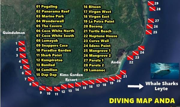 Diving Map Anda Bohol Island Philippines